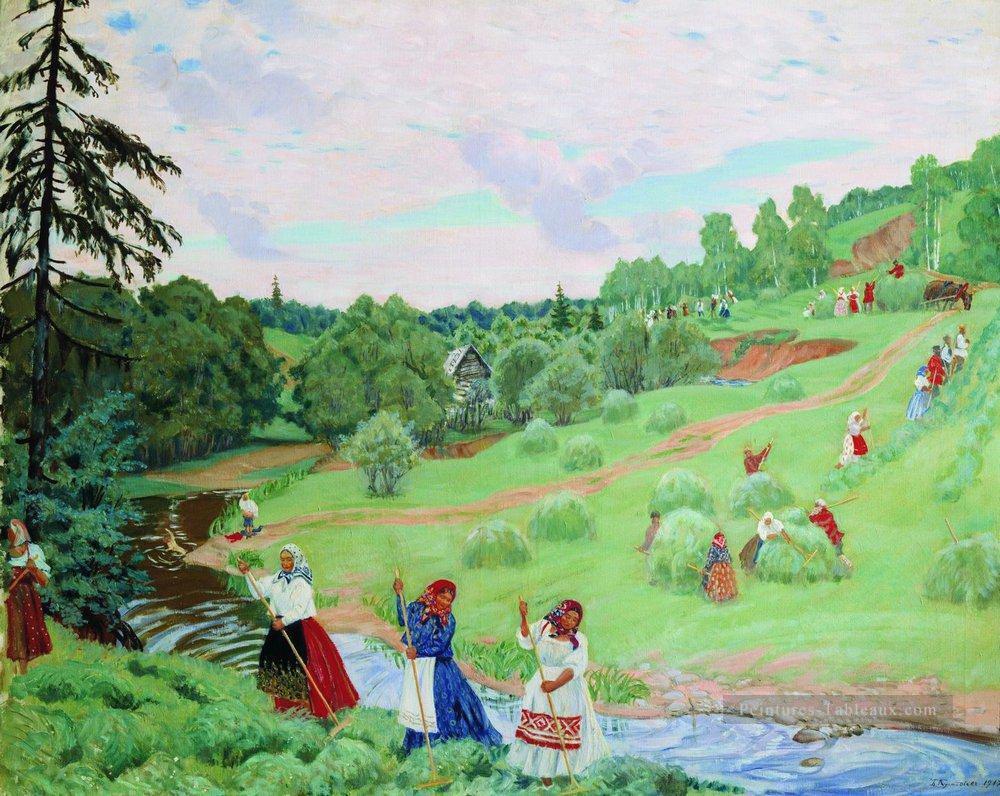 fabrication de foin 1917 Boris Mikhailovich Kustodiev Peintures à l'huile